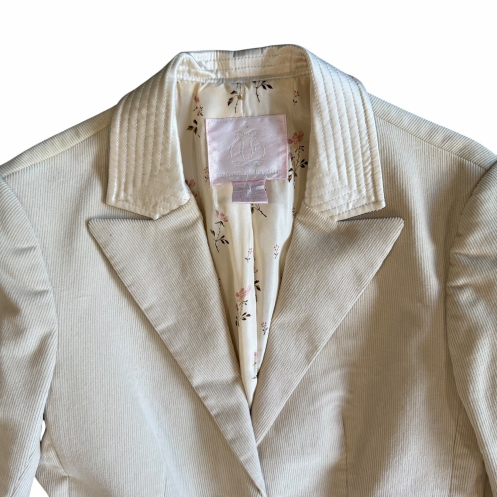 Rebecca Taylor Cream Corduroy Blazer Jacket Floral Lining Tailored Sz 8 - Picture 4 of 11